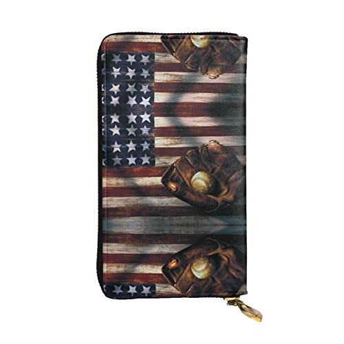 BURGHR Gingerbread Cookies bedrucktes Leder Reißverschluss um Continental Geldbörse, Clutch-Geldbörse, Kreditkartenetui, American Flag Baseball, Einheitsgröße, Modern von BURGHR