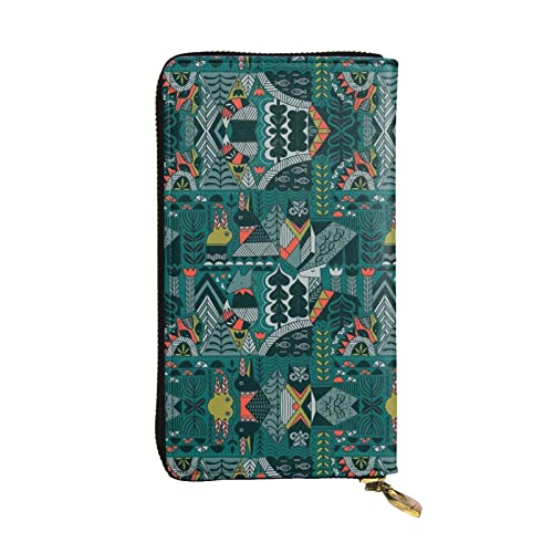 BURGHR Grüne Tiere gedruckt Leder Reißverschluss um Continental Brieftasche, Clutch-Brieftasche Kreditkarten-Halter, Grüne Tiere, Einheitsgröße, Modern von BURGHR