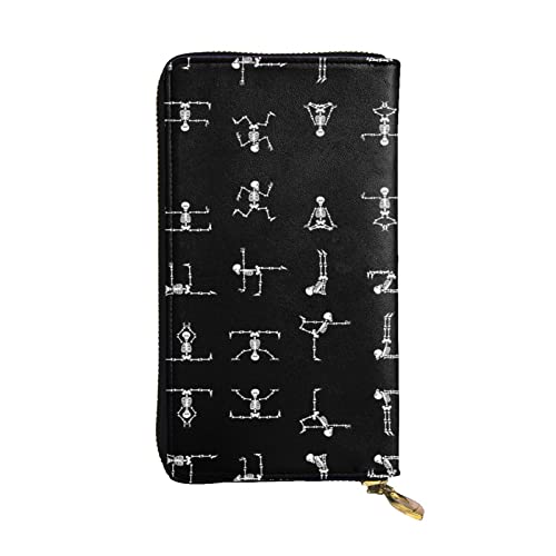 BURGHR Happy Halloween Bedrucktes Leder Reißverschluss um Continental Geldbörse Clutch Brieftasche Kreditkartenetui, Totenkopf Yoga, Einheitsgröße, Modern von BURGHR