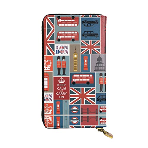 BURGHR Hunde-bedrucktes Leder Reißverschluss um Continental Brieftasche, Clutch-Geldbörse, Kreditkartenetui, England-Symbole, Einheitsgröße, Modern von BURGHR