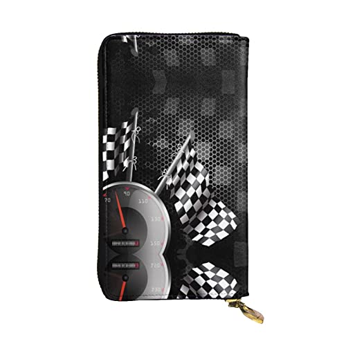 BURGHR Karierte Flagge Racing Bedruckte Leder Reißverschluss um Continental Brieftasche, Clutch Brieftasche Kreditkartenhalter, Karierte Flagge Racing, Einheitsgröße, Modern von BURGHR