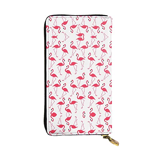 BURGHR Lavendel Stempel gedruckt Leder Reißverschluss um Continental Brieftasche, Kupplung Brieftasche Kreditkarte Halter, Pinkes Flamingo-Muster, Einheitsgröße, Modern von BURGHR