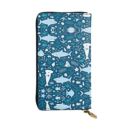 BURGHR Netter blauer Fisch bedrucktes Leder Reißverschluss um kontinentale Brieftasche, Clutch-Brieftasche, Kreditkartenetui, Niedlicher blauer Fisch, Einheitsgröße, Modern von BURGHR