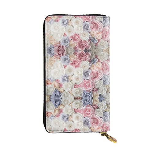 BURGHR Ostereier bedruckte Leder Reißverschluss um Continental Geldbörse Clutch Brieftasche Kreditkartenetui, Rose Blume Floral, Einheitsgröße, Modern von BURGHR