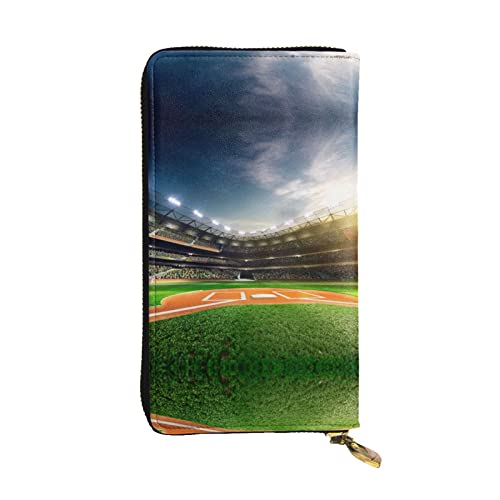 BURGHR Videospiel Jungen Bedrucktes Leder Reißverschluss um Continental Geldbörse Clutch Brieftasche Kreditkartenetui, Grüner Baseballfeld-Hintergrund, Einheitsgröße, Modern von BURGHR