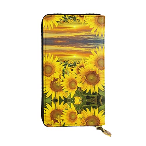 BURGHR Videospiel Jungen Bedrucktes Leder Reißverschluss um Continental Geldbörse Clutch Brieftasche Kreditkartenetui, Sonnenblumenmuster, Einheitsgröße, Modern von BURGHR