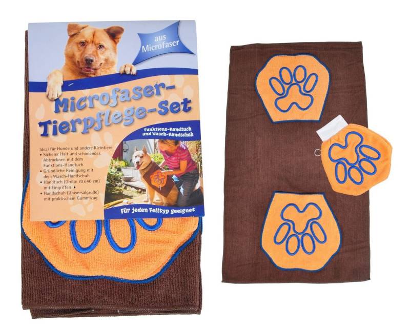 BURI Putzhandschuh Microfaser Tierpflege-Set Funktions- Handtuch + Waschhandschuh Hunde K von BURI