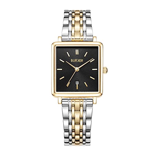 BURKER Armbanduhr Daisy Schwarz Gold Silber - Damen Uhr Liebes Geschenk für Sie - Analog Quarz Armbanduhr Quadratisch Wasserdicht 3 ATM - 28 mm von BURKER