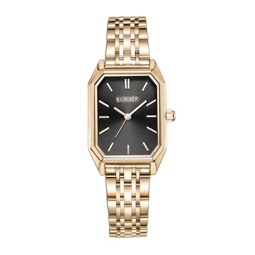 BURKER Damenuhr Isabell, Rechteckiger Damen Armbanduhr Gliederarmband Edelstahl Analog Quarz 3-ATM Wasserdicht - 28 mm - Gold Schwarz BURKER Damenuhr Isabell, Rechteckiger Damen Armbanduhr Gliederarmband Edelstahl Analog Quarz 3-ATM Wasserdicht - 28 mm - Gold Schwarz von BURKER
