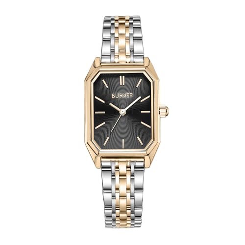 BURKER Damenuhr Isabell, Rechteckiger Damen Armbanduhr Gliederarmband Edelstahl Analog Quarz 3-ATM Wasserdicht - 28 mm - Schwarz Gold Silber BURKER Damenuhr Isabell, Rechteckiger Damen Armbanduhr Gliederarmband Edelstahl Analog Quarz 3-ATM Wasserdicht - 28 mm - Schwarz Gold Silber von BURKER