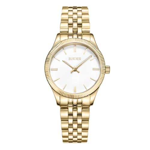 BURKER Damenuhr Amy, Runder Damen Armbanduhr mit Zirkonia Gliederarmband Edelstahl Analog Quarz 3-ATM Wasserdicht - 32 mm - Silber Schwarz von BURKER