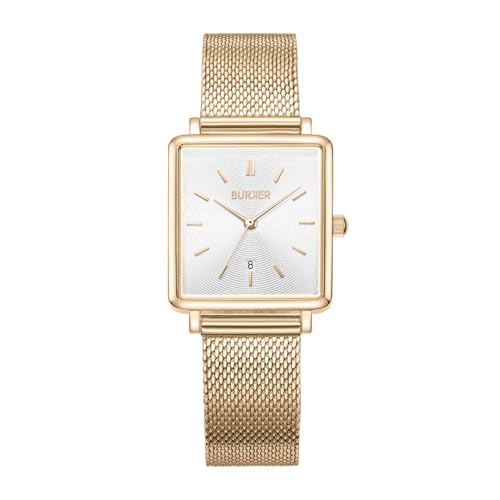 BURKER Damenuhr Daisy, Quadratische Damen Armbanduhr Milanaise-Armband Edelstahl Analog Quarz 3-ATM Wasserdicht - 28 mm - Gold von BURKER