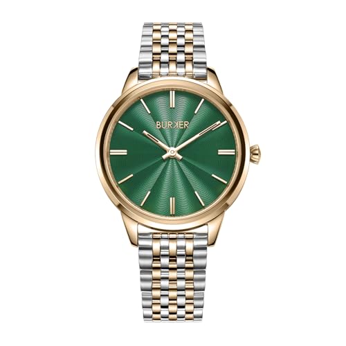 BURKER Damenuhr Emily, Runder Damen Armbanduhr Gliederarmband Edelstahl Analog Quarz 3-ATM Wasserdicht - 36 mm - Silber Grün BURKER Damenuhr Emily, Runder Damen Armbanduhr Gliederarmband Edelstahl Analog Quarz 3-ATM Wasserdicht - 36 mm - Silber Grün von BURKER