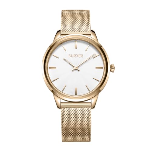 BURKER Damenuhr Emily, Runder Damen Armbanduhr Milanaise-Armband Edelstahl Analog Quarz 3-ATM Wasserdicht - 36 mm - Gold von BURKER