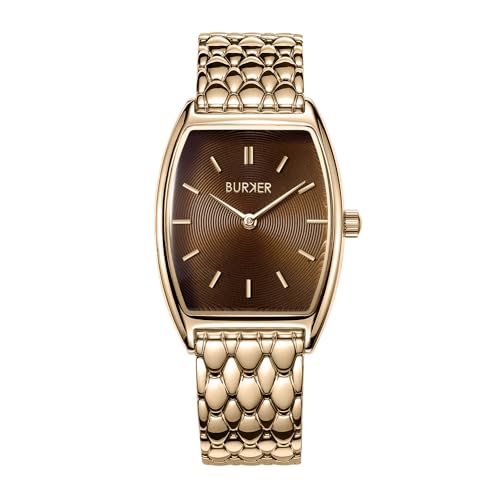 BURKER Damenuhr Grace, Oval Damen Armbanduhr Gliederarmband Edelstahl Analog Quarz 3-ATM Wasserdicht - 25 mm - Gold Braun von BURKER