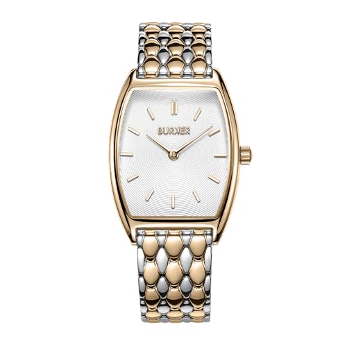 BURKER Damenuhr Grace, Oval Damen Armbanduhr Gliederarmband Edelstahl Analog Quarz 3-ATM Wasserdicht - 25 mm - Gold Silber von BURKER