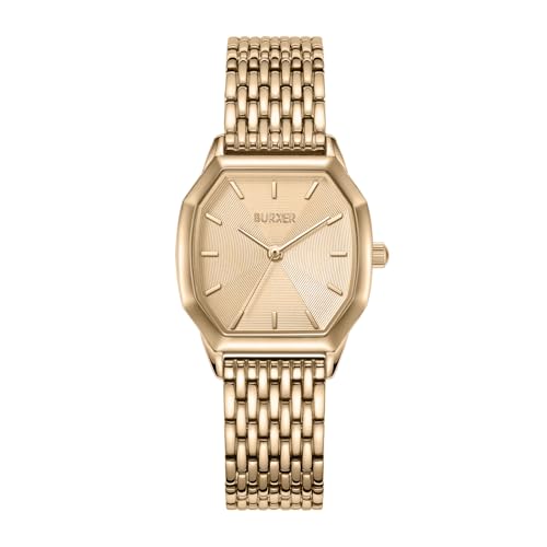 BURKER Damenuhr Julia, Hexagon-Gehäuse Damen Armbanduhr Gliederarmband Edelstahl Analog Quarz 3-ATM Wasserdicht - 32 mm - Gold von BURKER