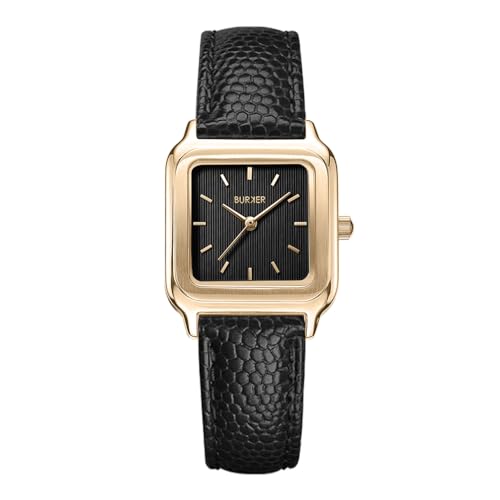 BURKER Damenuhr Macy, Quadratische Damen Armbanduhr Lederarmband Edelstahl Analog Quarz 3-ATM Wasserdicht Geschenk für Frau, Freundin, Mama - 26 mm - Gold Schwarz/Schwarz Leder BURKER Damenuhr Macy, Quadratische Damen Armbanduhr Lederarmband Edelstahl Analog Quarz 3-ATM Wasserdicht Geschenk für Frau, Freundin, Mama - 26 mm - Gold Schwarz/Schwarz Leder von BURKER