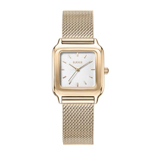 BURKER Damenuhr Macy Gold Mesh - Luxuriöses Geschenk für Sie Damen Milanaise Armbanduhr Analog Quarz Wasserdicht 3 ATM - 26 mm von BURKER