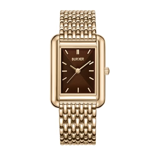 BURKER Damenuhr Olivia, Quadratische Damen Armbanduhr Gliederarmband Edelstahl Analog Quarz 3-ATM Wasserdicht - 29 mm - Gold Braun von BURKER