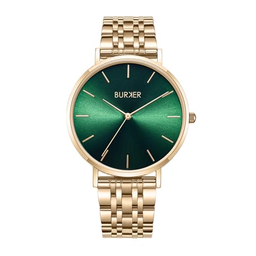 BURKER Damenuhr Ruby, Runder Damen Armbanduhr Klassisch Analog Wasserdicht 3 ATM Geschenk für Frauen Geburtstag Valentinstag - Gold Grün - 38 mm BURKER Damenuhr Ruby, Runder Damen Armbanduhr Klassisch Analog Wasserdicht 3 ATM Geschenk für Frauen Geburtstag Valentinstag - Gold Grün - 38 mm von BURKER
