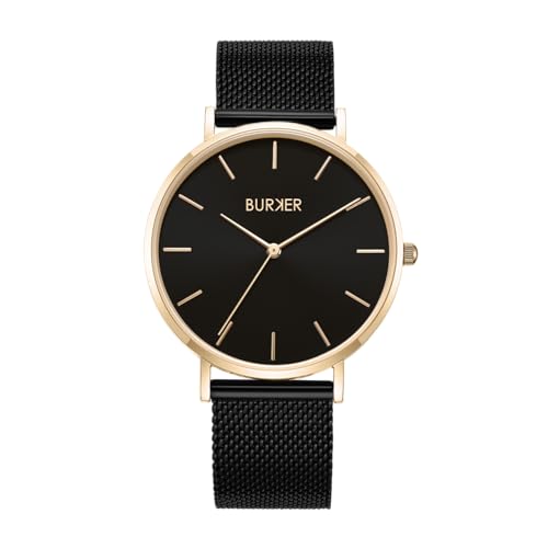 BURKER Damenuhr Ruby, Runder Damen Armbanduhr Klassisch Analog Wasserdicht 3 ATM Geschenk für Frauen Geburtstag Valentinstag - Schwarz Gold Mesh - 38 mm von BURKER