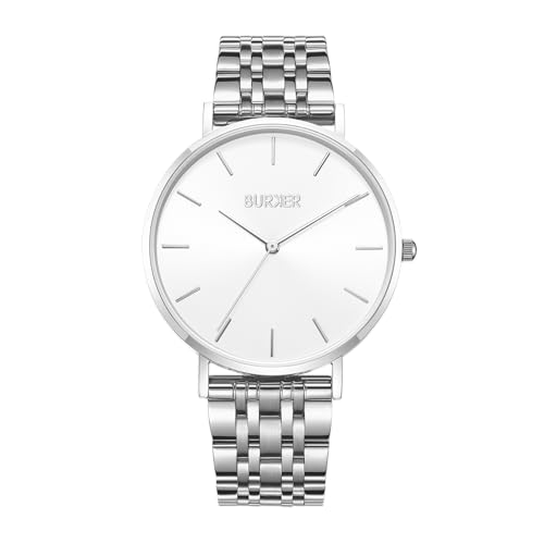 BURKER Damenuhr Ruby, Runder Damen Armbanduhr Klassisch Analog Wasserdicht 3 ATM Geschenk für Frauen Geburtstag Valentinstag - Silber Weiß - 38 mm BURKER Damenuhr Ruby, Runder Damen Armbanduhr Klassisch Analog Wasserdicht 3 ATM Geschenk für Frauen Geburtstag Valentinstag - Silber Weiß - 38 mm von BURKER