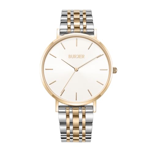 BURKER Damenuhr Ruby, Runder Damen Armbanduhr Klassisch Analog Wasserdicht 3 ATM Geschenk für Frauen Geburtstag Valentinstag - Gold Silber - 38 mm von BURKER