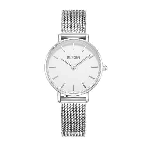 BURKER Damenuhr Ruby Petite, Runder Damen Armbanduhr Klassisch Analog Wasserdicht 3 ATM Geschenk für Frauen Geburtstag Valentinstag - Milanaise-Armband - Silber Weiß Mesh - 28 mm BURKER Damenuhr Ruby Petite, Runder Damen Armbanduhr Klassisch Analog Wasserdicht 3 ATM Geschenk für Frauen Geburtstag Valentinstag - Milanaise-Armband - Silber Weiß Mesh - 28 mm von BURKER