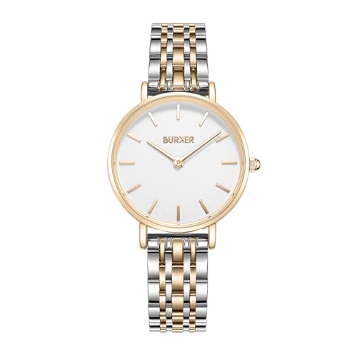 BURKER Damenuhr Ruby Petite, Runder Damen Armbanduhr Klassisch Analog Wasserdicht 3 ATM Geschenk für Frauen Geburtstag Valentinstag - Gold Silber - 28 mm von BURKER