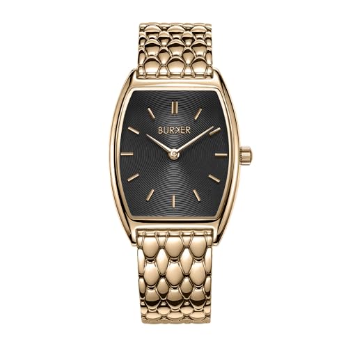 BURKER Damenuhr Grace, Oval Damen Armbanduhr Gliederarmband Edelstahl Analog Quarz 3-ATM Wasserdicht - 25 mm - Gold Schwarz von BURKER