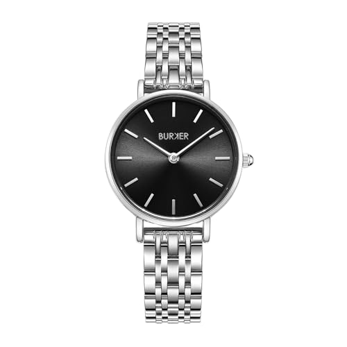 BURKER Damenuhr Ruby Petite, Runder Damen Armbanduhr Klassisch Analog Wasserdicht 3 ATM Geschenk für Frauen Geburtstag Valentinstag - Silber Schwarz - 28 mm BURKER Damenuhr Ruby Petite, Runder Damen Armbanduhr Klassisch Analog Wasserdicht 3 ATM Geschenk für Frauen Geburtstag Valentinstag - Silber Schwarz - 28 mm von BURKER
