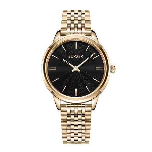 BURKER Damenuhr Emily, Runder Damen Armbanduhr Gliederarmband Edelstahl Analog Quarz 3-ATM Wasserdicht - 36 mm - Gold Schwarz von BURKER