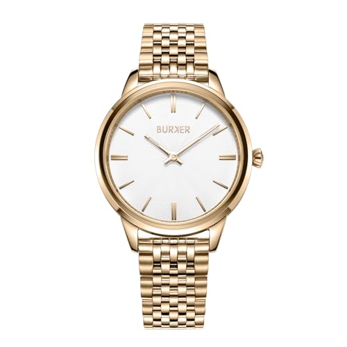 BURKER Damen Uhr Emily - Armbanduhr Gold Weiß - Damen Uhr Liebes Geschenk für Sie - Edelstahl Analog Quarz Wasserdicht 3 ATM - 36 mm von BURKER