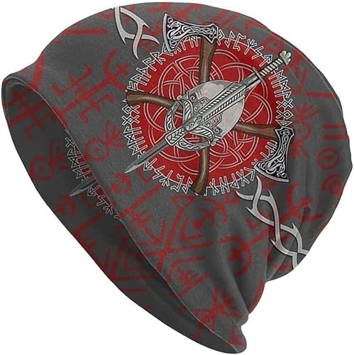 3D-Druck Ehrfurcht Helm Axt Kompass Nordic Medieval Herren Tattoo Beanie, Neuheit Harajuku Vintage Dünne Hut Strümpfe Cap Bandana, Mode Gothic Vintage Double Layer Casual Hut (Color : B, Size : Get von BURNAR