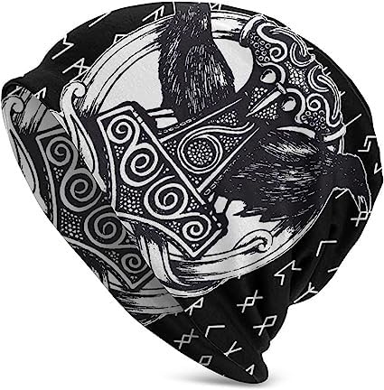 Wikinger-Beanie Mit Keltischem Knoten, Krähe, Vegvisir, Symbol Für Herren, Tätowierung, Nordische Mythologie, 3D-Druck, Dünne Mütze, Strümpfe, Mütze, Bandana, Modische Gothic-Vintage (Color : A, Siz von BURNAR