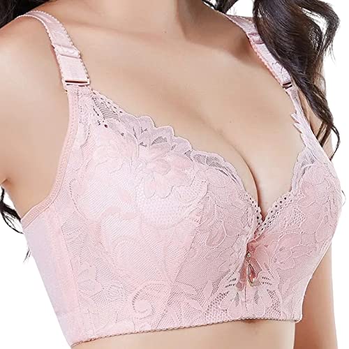 BURUVO Damen Plus Size Sexy Spitze BH 32 50 B C D E Nahtloses Bralette Top Bügel Push-up Unterwäsche pink 105B von BURUVO