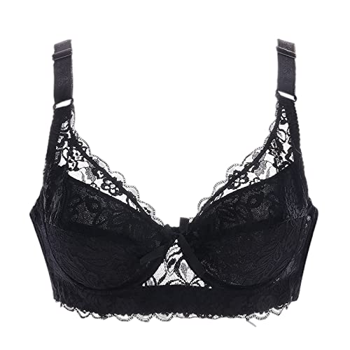 BURUVO Damen Push Up BH mit geblümter Spitze Cups Bügel BH Gepolsterte Unterwäsche Bustier Dünne Dessous Top Black 110B von BURUVO