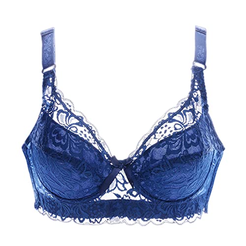 BURUVO Damen Push Up BH mit geblümter Spitze Cups Bügel BH Gepolsterte Unterwäsche Bustier Dünne Dessous Top Blue 110F von BURUVO