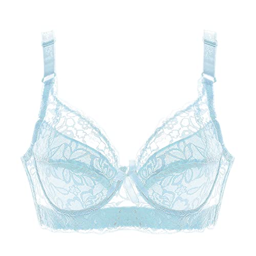 BURUVO Damen Push Up BH mit geblümter Spitze Cups Bügel BH Gepolsterte Unterwäsche Bustier Dünne Dessous Top Light Blue 110C von BURUVO