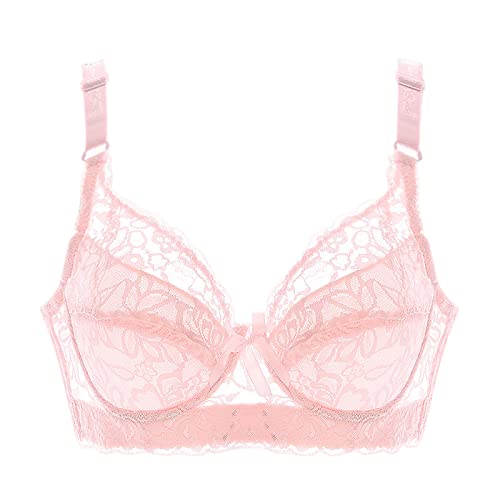 BURUVO Damen Push Up BH mit geblümter Spitze Cups Bügel BH Gepolsterte Unterwäsche Bustier Dünne Dessous Top Pink 105D von BURUVO