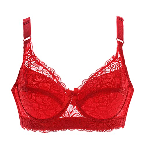 BURUVO Damen Push Up BH mit geblümter Spitze Cups Bügel-BH Gepolsterte Unterwäsche Bustier Dünne Dessous Top Red 110B von BURUVO