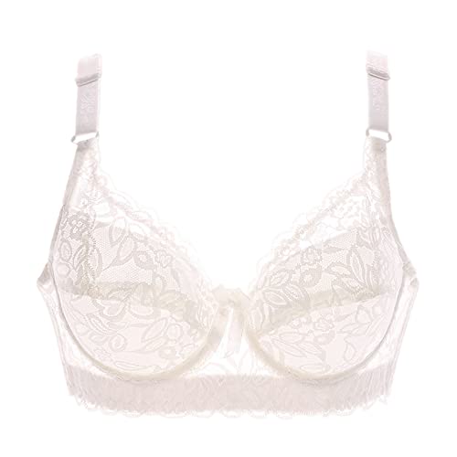 BURUVO Damen Push Up BH mit geblümter Spitze Cups Bügel BH Gepolsterte Unterwäsche Bustier Dünne Dessous Top White 100B von BURUVO