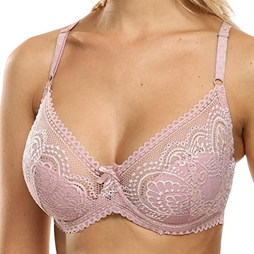 BURUVO Damen Sexy Spitze Bralette Slim Deep V BH ungefüttert Push Up Multi Size BH Lila 95B von BURUVO