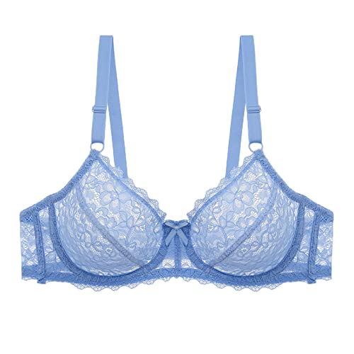 BURUVO Damenmode sexy Spitzen-BHS Push-up Plus-Size-BHS dünne Tasse Unterwäsche Tops Blau 75C von BURUVO