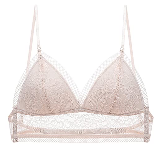 BURUVO Dünner Bralette-Rückenkrawatten-BH für Damen, Dreieckstassen-BH, kabelloser V-Ausschnitt, Verstellbarer Riemen Skin Colour 75A von BURUVO