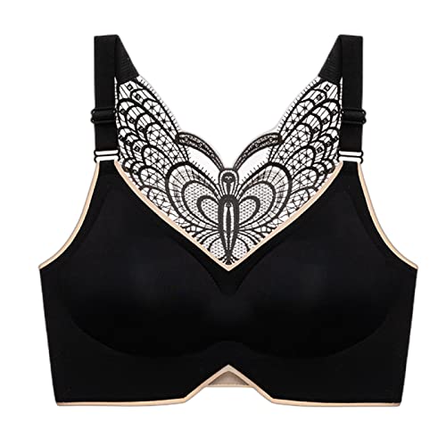 BURUVO Nicht versteifender Push-up-Yoga-BH für Frauen Schmetterlings-BH in großer Größe Black 110B von BURUVO