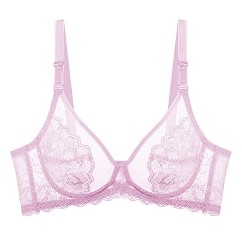 BURUVO Ultradünne sexy Spitzenunterwäsche für Frauen durchsichtige BH-Oberteile atmungsaktiver schwarzer BH Pink 75C von BURUVO