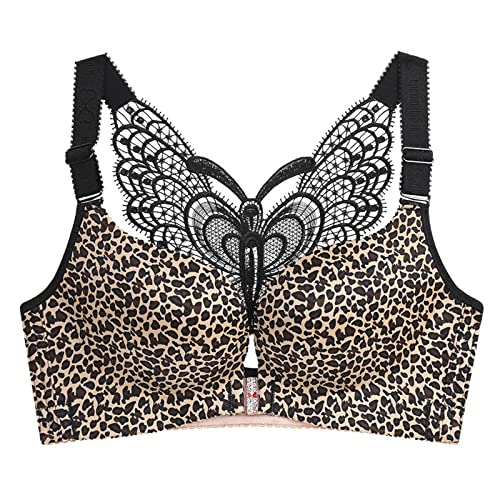 BURUVO Ultradünner stahlringloser Frontschnalle für Frauen Nahtloser Dicker MM sexy BH in Übergröße Gold Leopard Print 115B von BURUVO