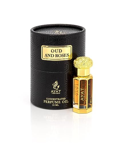 Ayat Perfume – Parfüm-Extrakt 12 ml | schöne Flasche in eleganter Schachtel | Attar Unisex ohne Alkohol | lang anhaltendes Duftöl | Arabischer Duft, hergestellt in Dubai (Oud And Roses) von BUSINESS SQUARE BS